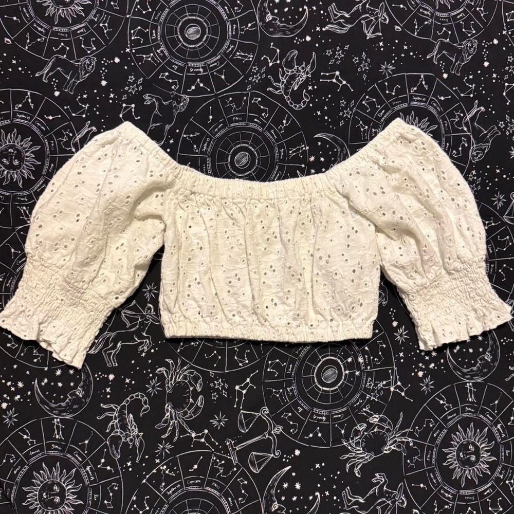 Billabong Eyelet Lace Off-Shoulder Crop Top XS | Cottagecore Summer Blouse